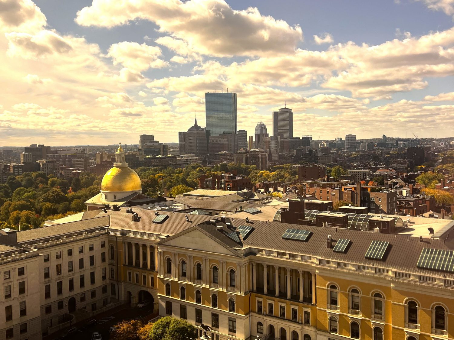 View of Boston skyline from behind the State House.