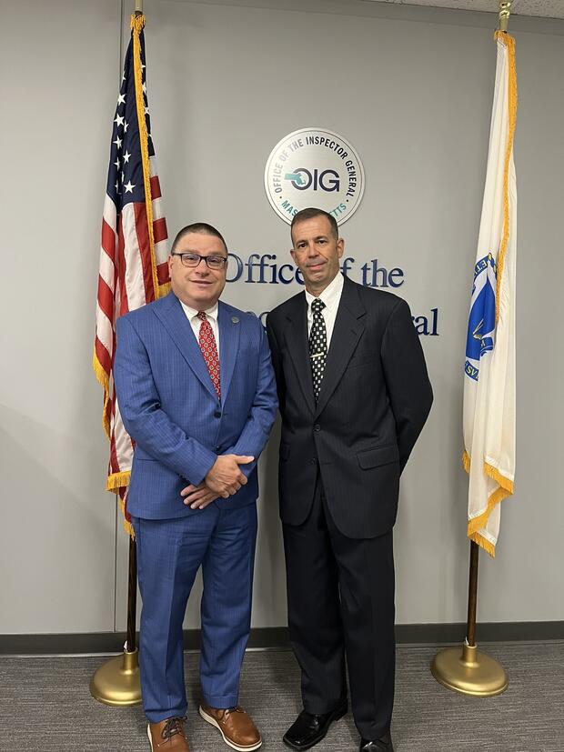 Inspector General Jeffrey Shapiro (left) with James McNeill, the Director of Veterans' Services at the OIG (right)