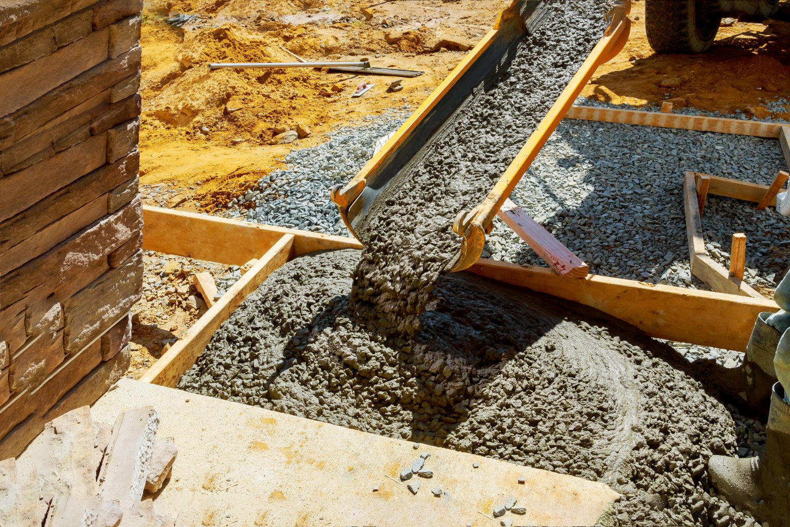 Cement pouring on a construction site.